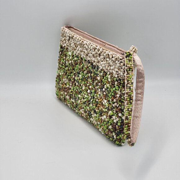 Vtg 1960s  Beaded Clutch Wristlet Purse With Zipper - Picture 4 of 10